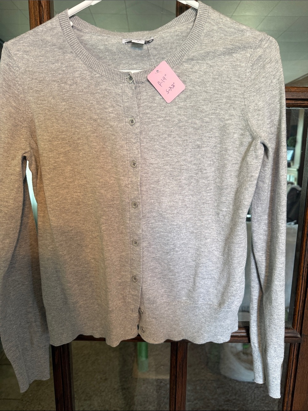 Gap Women Grey Combed Cotton Button Front Crewneck Cardigan Sweater Size M Y2K